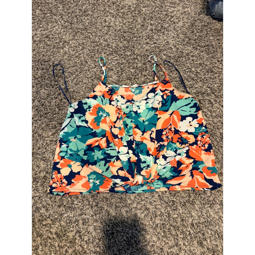 Lush Floral Knot Front Camisole Top Teal Coral V-Neck T13454-047 XS